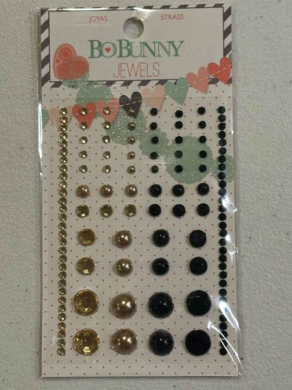 NEW Bo Bunny Pincushion Jewels-Rhinestone, Pearl-Black & Tan-58 pieces
